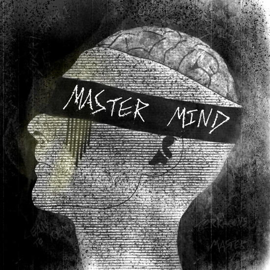 An image of Terracons Single release 2024 Mastermind - Drawing of a head with a band covering eyes with the words Mastermind written along it, half the head is showing a drawing of a brain. 